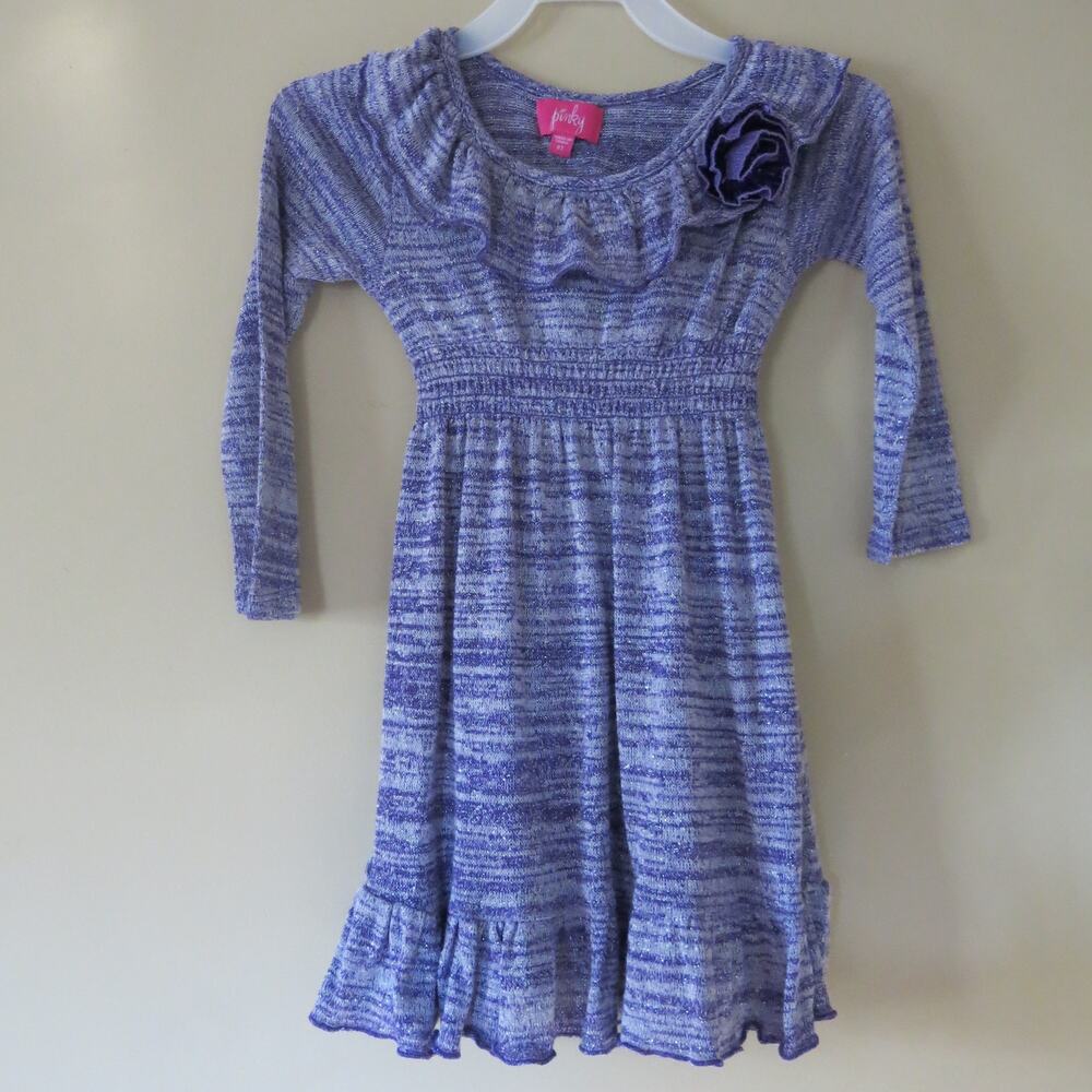 PINKY Dress Long Sleeve Size 4T Girls Lined Sparkly Ruffle Purple Casual Church